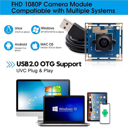 SVPRO 1080P USB Camera Module, Fisheye Wide Angle, UVC Webcam Board 1080P/30fps, 480P/100fps,Computer Machine Vision Industrial Camera for Android Linux Windows Mac OS