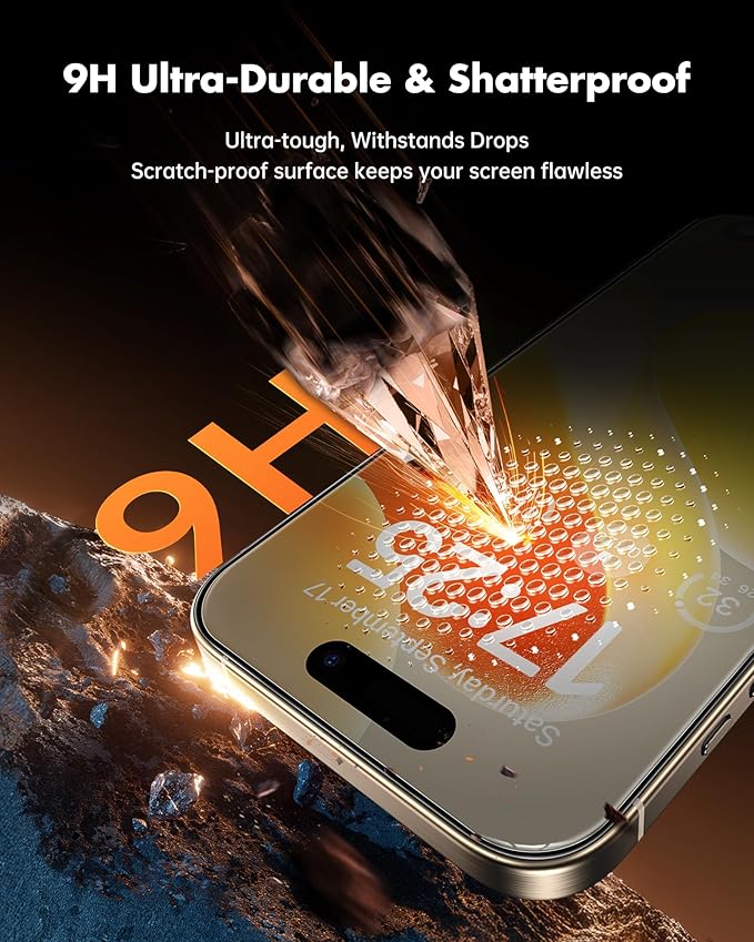 UNBREAKcable Privacy Screen Protector for iPhone 15 Pro Max, Shatterproof Tempered Glass [True 28°Anti Spy] [9H Hardness] [Easy Installation Frame] Private Protector for iPhone 15 Pro Max 6.7"-2 Pack