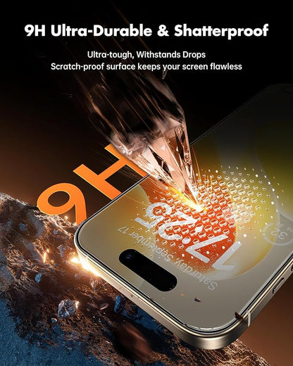 UNBREAKcable Privacy Screen Protector for iPhone 15 Pro Max, Shatterproof Tempered Glass [True 28°Anti Spy] [9H Hardness] [Easy Installation Frame] Private Protector for iPhone 15 Pro Max 6.7"-2 Pack