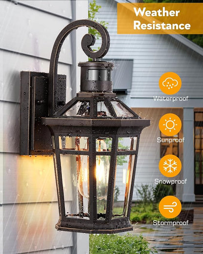 Motion Sensor Porch Lights Outdoor Wall Mount, Oil Rubbed Bronze Exterior Wall Sconce Lantern with E26 Socket, Waterproof Dusk to Dawn Outdoor Lighting Fixtures, Coach Lights for Garage, Patio