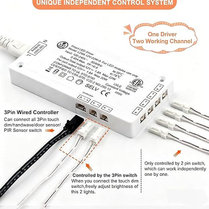 VST 22W LED Power Supply 100V-240V AC to 12V DC Low Voltage LED Transformer with 12V JST Ports, ETL Certified White LED Driver