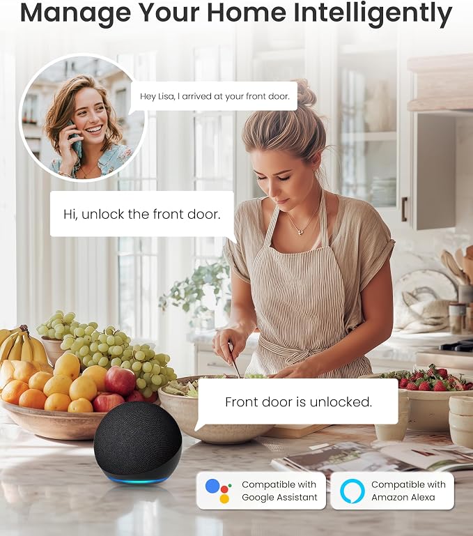 DESLOC C100 Plus Smart Lock with keypad, Built-in WiFi, Visual Display | Keyless Entry Deadbolt with App Control, 100 PIN Codes, IP54 Waterproof, For home & Rental Use, BHMA Grade 3, Black