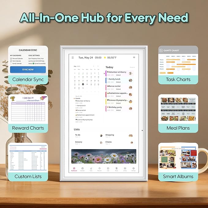 15.6" Smart Digital Calendar, No Subscription WiFi Touch 1080P Wall Planner | Cross-platform WiFi sync with iCloud, Google & Outlook, FHD touch wall family organizer for shared schedules & chore tracking