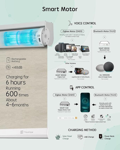 Yoolax Motorized Blinds with Remote, 100% Blackout Smart Roller Shades Work with Alexa, Google, Apple Homekit, Custom Automatic Shades with Voice Control for Bedroom Office (Jacquard Coffee)