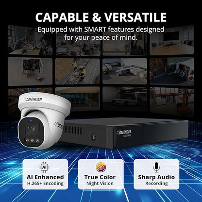 Defender AI Powered Sentinel Pro Turret 16CH NVR PoE Security Camera System, 16pc Metal Turret Cameras, 109° Wide Angle, IP66 Rated, Audio Recording, Web Viewing, 2TB HDD, Works w/Empower App