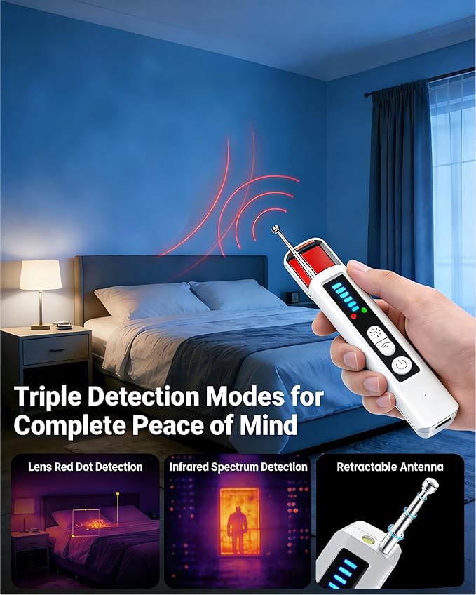 AI Hidden Camera Detectors, AI-Powered Anti Spy Device,GPS Trackers &Listening Devices,Portable Wireless Hidden Cameras Scanner for Hotels,Travel & Home,6 Sensitivity Levels & 4 Detection Modes