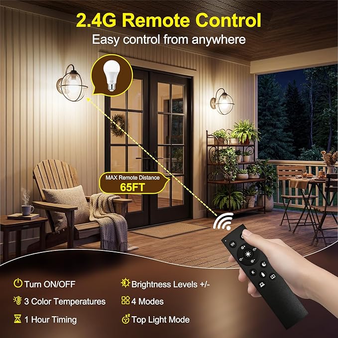 SCNNC A19 LED Remote Control Light Bulbs, 700LM 9W, 60 Watt Equivalent, 3000K-6500K Stepless Dimmable Warm Light Bulbs, E26/E27 Base,100V-240V AC, CRI 80+, 30000+ Hours Lifespan (1 Remote, 2 Bulb)