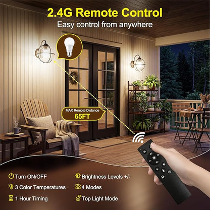 SCNNC A19 LED Remote Control Light Bulbs, 700LM 9W, 60 Watt Equivalent, 3000K-6500K Stepless Dimmable Warm Light Bulbs, E26/E27 Base,100V-240V AC, CRI 80+, 30000+ Hours Lifespan (1 Remote, 2 Bulb)
