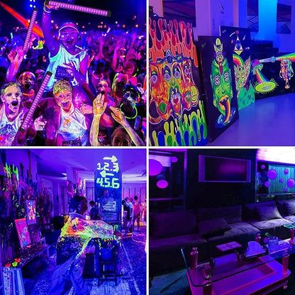 Rechargeable Black Light Bar 2 Packs, Battery Powered Black Lights for Glow Party, Cordless UV Strip Lights with On/Off/Dimma/Flash Switch, for Classroom, Neon,Uranium glass,Paint, Poster,Stage