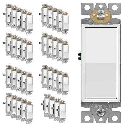 ENERLITES Matte White Light Switch, Decorator Paddle Rocker Wall Switch, Single Pole, 3 Wire, Grounding Screw, Residential Grade, 15A 120V/277V, UL Listed, 91150-MW-40PCS (40 Pack)