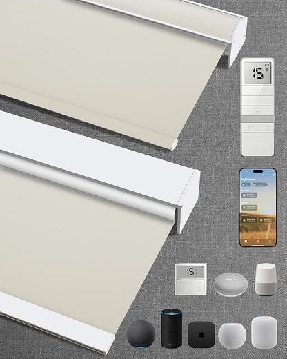 Kincmo Motorized Blinds with Remote,100% Blackout Motorized Roller Shades Work with Apple Homekit,Alexa,Google, Custom Electric Blinds with App,Voice Control (Pure Cream)