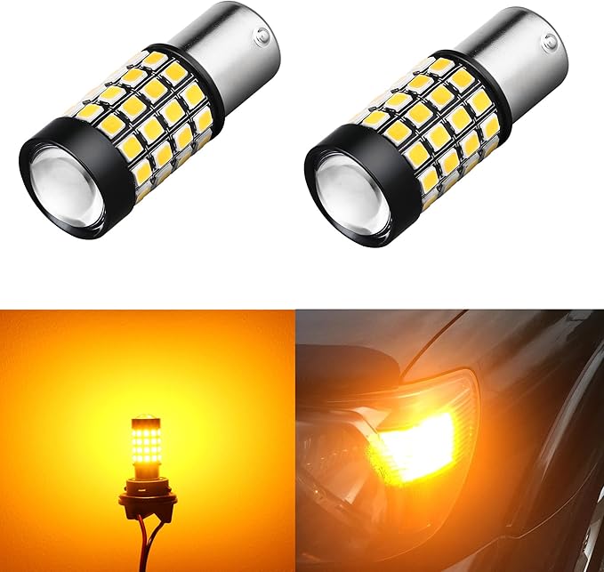 Alla Lighting 1000Lm 51-SMD Extremely Super Bright Amber Yellow BAY15D 7528 2357NA 1157 LED Bulbs High Power 2835 Chipsets LED Lights Lamps Replacement