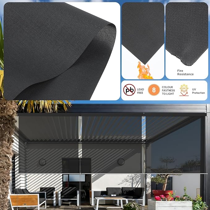 Motorized Outdoor Shades, Custom Patio Roller Blinds with Remote, Smart Exterior Sun Shades Compatible with Alexa, HomeKit, Google Home (5% Openness Black)