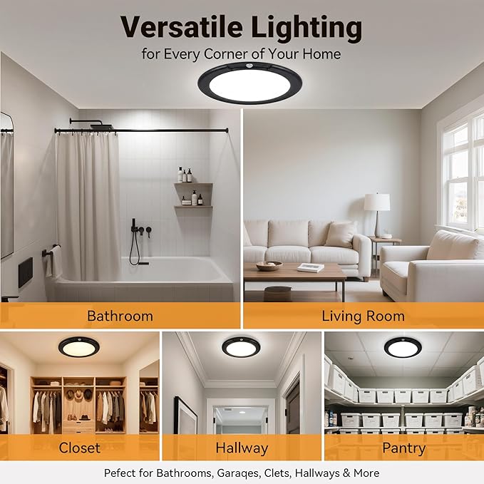Black Wireless Rechargeable Ceiling Light - Motion Sensor Night Light Indoor with Remote, Battery Operated Led Lights for Bedroom Hallway, Living Room, Bathroom, Home & Kitchen Decor Lighting (6)