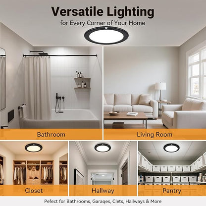 Black Wireless Rechargeable Ceiling Light - Motion Sensor Night Light Indoor with Remote, Battery Operated Led Lights for Bedroom Hallway, Living Room, Bathroom, Home & Kitchen Decor Lighting (6)