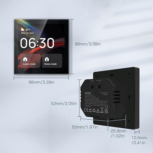 Smart Home Control Panel 4 Inch Touch Screen Wall Switch, WiFi Smart Switch Scene Controller Compatible with ZigBee and Bluetooth Devices, Voice Control for Lighting and Automation