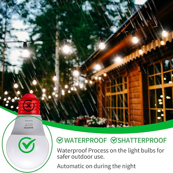 Qualilux A15 Small Dusk to Dawn Light Bulbs Outdoor 450LM, Warm White, 5W=40W, Auto On/Off Non-Dimmable Replacement LED Bulb for String Lights, Porch, Patio, Garden, E26 Base, 4-Pack, HQ-H032