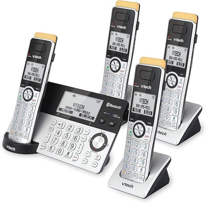 VTech IS8151-4 Super Long Range 4 Handset Cordless Phone for Home with Answering Machine, 2300 ft Range, Call Blocking, Bluetooth, Headset Jack, Power Backup, Expandable to 12 HS, Silver/Black