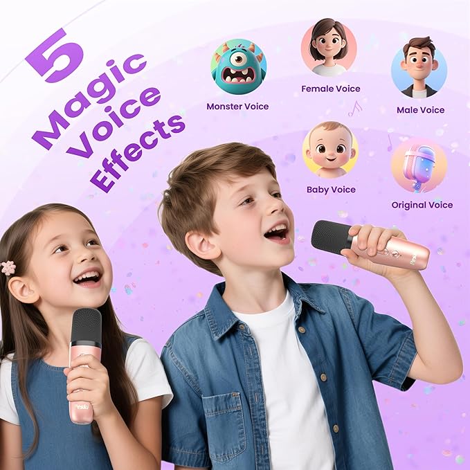 Mini Karaoke Machine for Kids Adults, 2026 TOP Birthday Gifts for Girls 3,4,5,6,7,8+Year Old Toddler Toys,Portable Bluetooth Speaker with 2 Wireless Karaoke Microphones Player Gifts(Rose Gold)