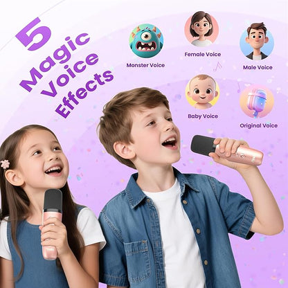 Mini Karaoke Machine for Kids Adults, 2026 TOP Birthday Gifts for Girls 3,4,5,6,7,8+Year Old Toddler Toys,Portable Bluetooth Speaker with 2 Wireless Karaoke Microphones Player Gifts(Rose Gold)