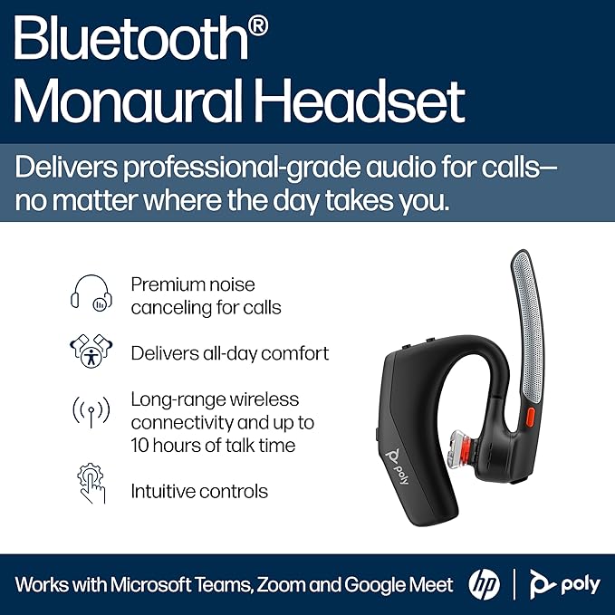 Poly Voyager Legend 30 - Bluetooth Headphones with Mic - Discreet Boom & 4 Noise-Canceling Mics - WindSmart Technology - All-Day Comfort - Seamless Connectivity - Smart Sensors & Call Controls