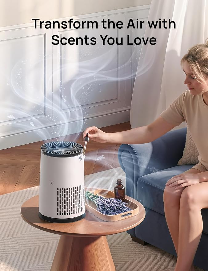 DREO Air Purifier 338 for Home, AHAM Verified HEPA Air Cleaner for Bedrooms Up to 1176 Sq Ft, Smart Cleaner for Pets, Smoke & Odors, PM2.5 Monitor, Aromatherapy, DR-HAP008, Snow White