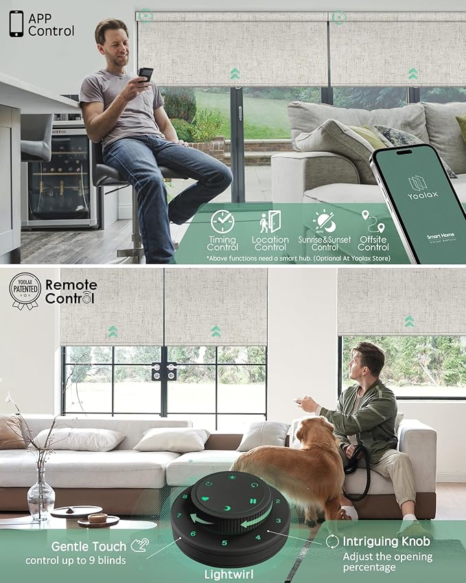Yoolax Motorized Blinds with Remote, 100% Blackout Smart Blinds Work with Alexa, Google, Apple Homekit, Motorized Shades for Bedroom, Custom Electric Shades Voice Control (Linen Beige)