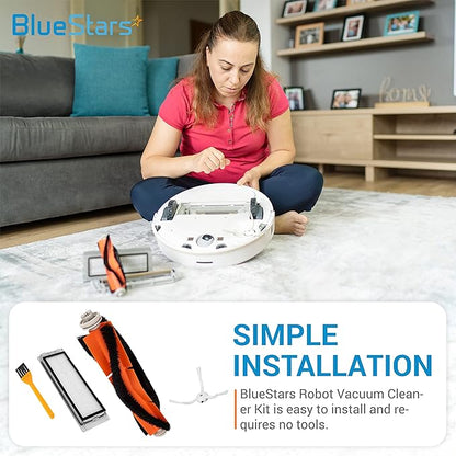 BlueStars Replacement Parts for Roborock S6 Pure S6 E4 S4 S4 Max S5 S5 Max E2 E3 E5 E20 E25 E35 S50 S65 C10 Xiaomi Mijia Robot Vacuums – 2 Roller Brushes, 4 Side Brushes, 4 Filters, Sweeping Brush