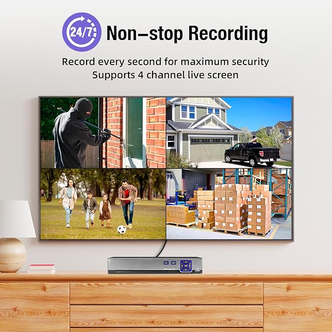 TOWODE 4CH Security Camera System 5MP 4-Channel Hybrid 5-in-1 DVR Security Video Recorder with 1TB Hard Drive 5MP Surveillance Security System with Human Detection, Remote Access 24/7 Recording