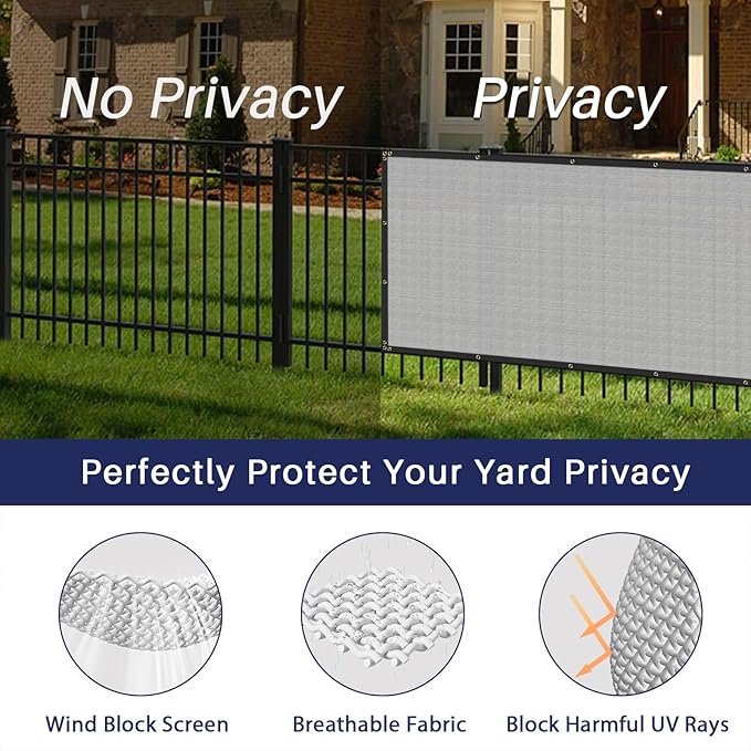 Windscreen4less Privacy Fence Screen Heavy Duty Windscreen Fencing Mesh Fabric Shade Net Cover with Brass Grommtes for Outdoor Wall Garden Yard Pool Deck, 6'x48' Light Gray