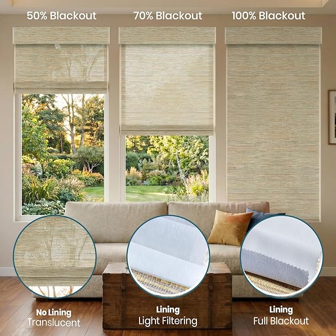 Motorized Roman Woven Woods Shades Work with HomeKit/Alexa/Google Home, Cordless Motorized Roman Shades,Electric Roman Blinds Custom Size,Crocheting Pale