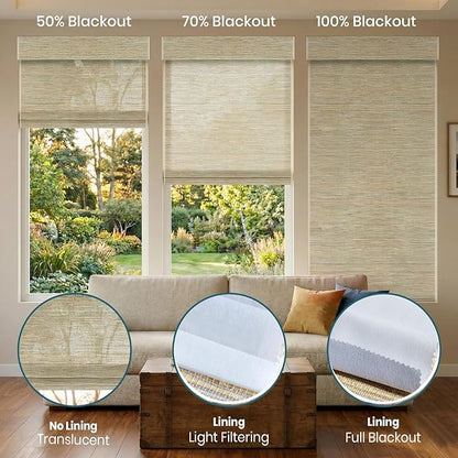 Motorized Roman Woven Woods Shades Work with HomeKit/Alexa/Google Home, Cordless Motorized Roman Shades,Electric Roman Blinds Custom Size,Crocheting Pale