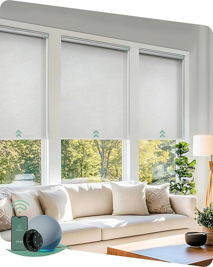Yoolax Motorized Blinds with Remote, Flame Resistat mart Roller Shades Work with Alexa, Google, Apple Homekit, Custom Automatic Shades with Voice Control for Living Room (3% Openness White)