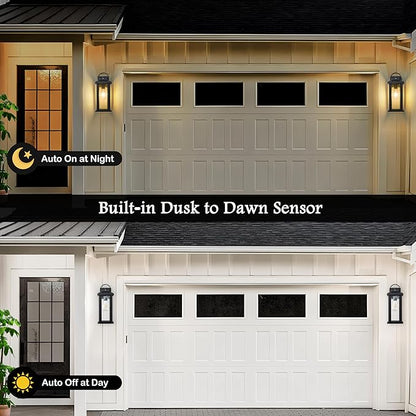 2-Pack 15.5 Inch Large Dusk to Dawn Outdoor Lighting, Matte Black Porch Lights Outdoor Light Fixture with Clear Seeded Glass, Waterproof Anti-Rust Exterior Lighting Fixtures for House