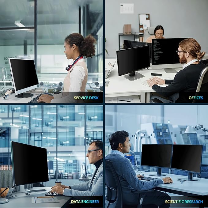 Peslv [2-Pack] 22 Inch Privacy Screen for Computer Monitor 16:10 Aspect Ratio, Eye Protection Anti Blue Light Glare Shield, 22inch Removable Black Blackout Anti Spy Desktop Security Private Filter