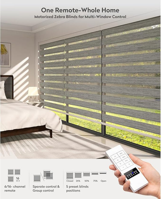 ACMEART Motorized Zebra Blinds,Smart APP & Remote Control 100% Blackout Shades,Compatible with Alexa,Custom Size Electric Window Blinds for Bedroom/Home/Office (Charcoal Grey)