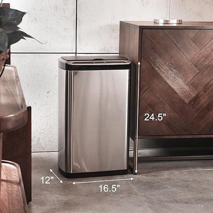 ELPHECO 50 Liter / 13.2 Gallon Rectangular Kitchen Trash Can, Brushed Stainless Steel Finish Motion Sensor Trash Can, Automatic Trash can for Kitchen, Living Room, Office, 3 AA Batteries (Excluded)