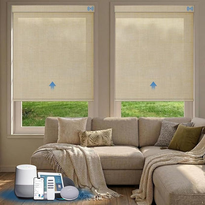 Motorized Blinds with Remote, Light Filtering Smart Blinds for Windows Automatic Roller Shades Compatible with Alexa, Motorized Shades Customized for Living Room Home Office (Light Coffe)