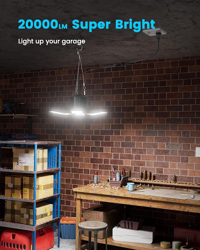 2-Pack Motion Sensor Garage Lights Plug in, 200W Super Bright Motion Activated Linkable LED Shop Light with Romote, 3 Modes Motion Sensor Light Indoor for Barn/Attic