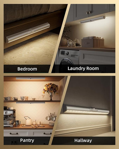 EZVALO 17-Inch Motion Sensor Closet Lights, 3600mAh Rechargeable Battery LED Cabinet Lights, 150 Lumens No-Glare Curved, 3 Color Temps & Dimmable Pantry Lights for Wardrobe, Shelves - 2 Pack