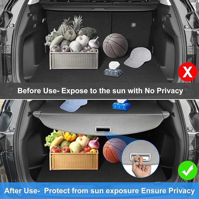 AUXKO Retractable Cargo Cover for Nissan Rogue 2025-2021, Trunk Cover Luggage Security Cover for 2024 2025 Rogue Shielding Shade Anti-Peeping Luggage Privacy Screen, Carbon Fiber(Not for Rock Creek)