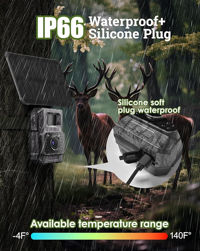 MAXDONE Solar Trail Camera WiFi Bluetooth 2 Pack - 4K 64MP Game Camera with Night Vision Motion Activated, Deer Camera with Built-in Battery Rechargeable Power, Trail Cam Wildlife Cameras IP66