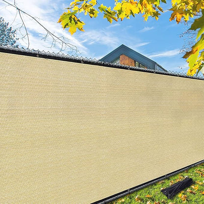 i COVER 4x25ft Privacy Screen Fence, Outdoor Fencing Panels, Garden Windscreen Mesh Shade Sail Net Barrier, Fence Privacy Screen Reinforced Bindings and Brass Grommets Cable Zip Ties, Sand