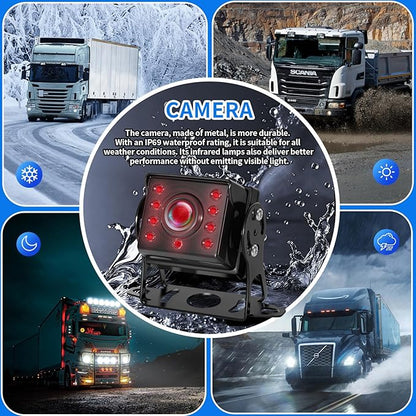 10.36'' 4K RV Backup Camera System with 4 1080P Cameras, Built-in DVR Loop Recording, Bluetooth MP5, Night Vision, IP69 Waterproof for Truck Trailer Camper