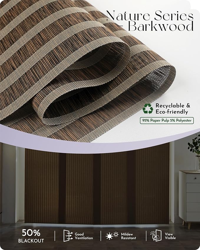 Graywind Motorized Natural Sliding Panels Compatible with Alexa Google Light Filtering Smart Panel Track Blinds for Patio Sliding Door, Custom Size (Barkwood)