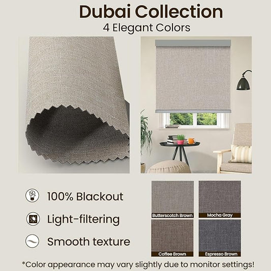 Motorized Smart Blinds with Remote – 100% Blackout Roller Shades Fabric Swatch – Alexa, Google, Apple HomeKit, Tuya App –Automatic Curtains for Home Office – 24 Color Options (Fabric Samples)