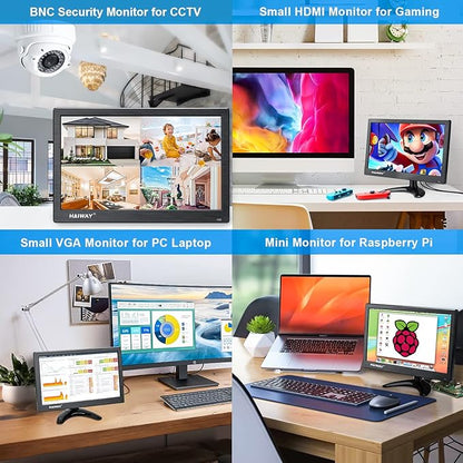 Haiway 11.6 inch Security Monitor, 1366x768 LED Monitor Small HDMI Monitors with Remote Control Built-in Speakers, Mini Monitors HDMI VGA AV BNC USB Input for CCTV Raspberry Pi PC Fire Stick Gaming