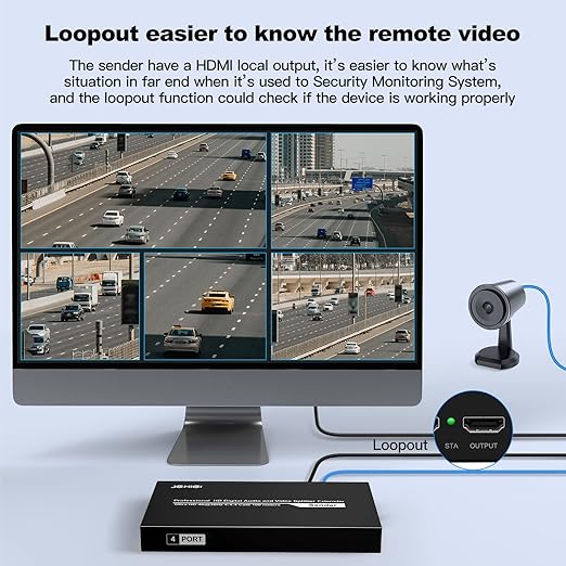 HDMI Extender Splitter 1 x 4, JCHICI 4K@30Hz 100M(328fts) HDMI Splitter with Loopout and EDID Copy Function, Lossless Transmission and Zero Latency, Support 3D