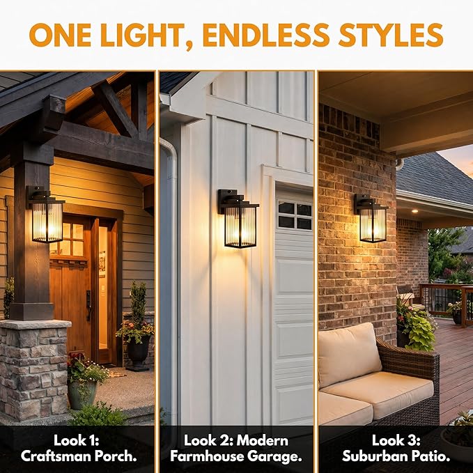 Dusk to Dawn Outdoor Wall Light Fixture, Waterproof Exterior Porch Light with Tempered Glass for House Front Door Garage Patio