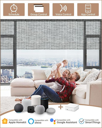 Kincmo Motorized Blinds with Remote, Light Filtering Roller Shades Work with Apple Homekit,Alexa,Google Home, Custom Electric Blinds with App,Voice Control (50% Blackout Woven Black)